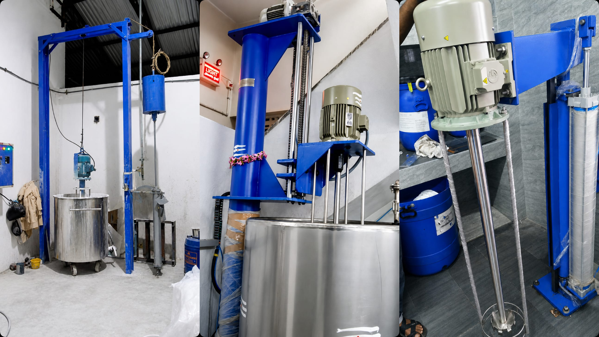 Comparison of manual mechanical lifting and hydraulic cylinder lifting industrial stirrers